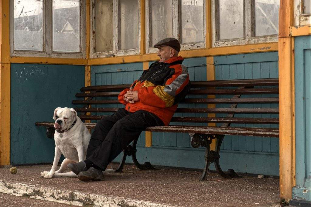 Man and dog relaxing