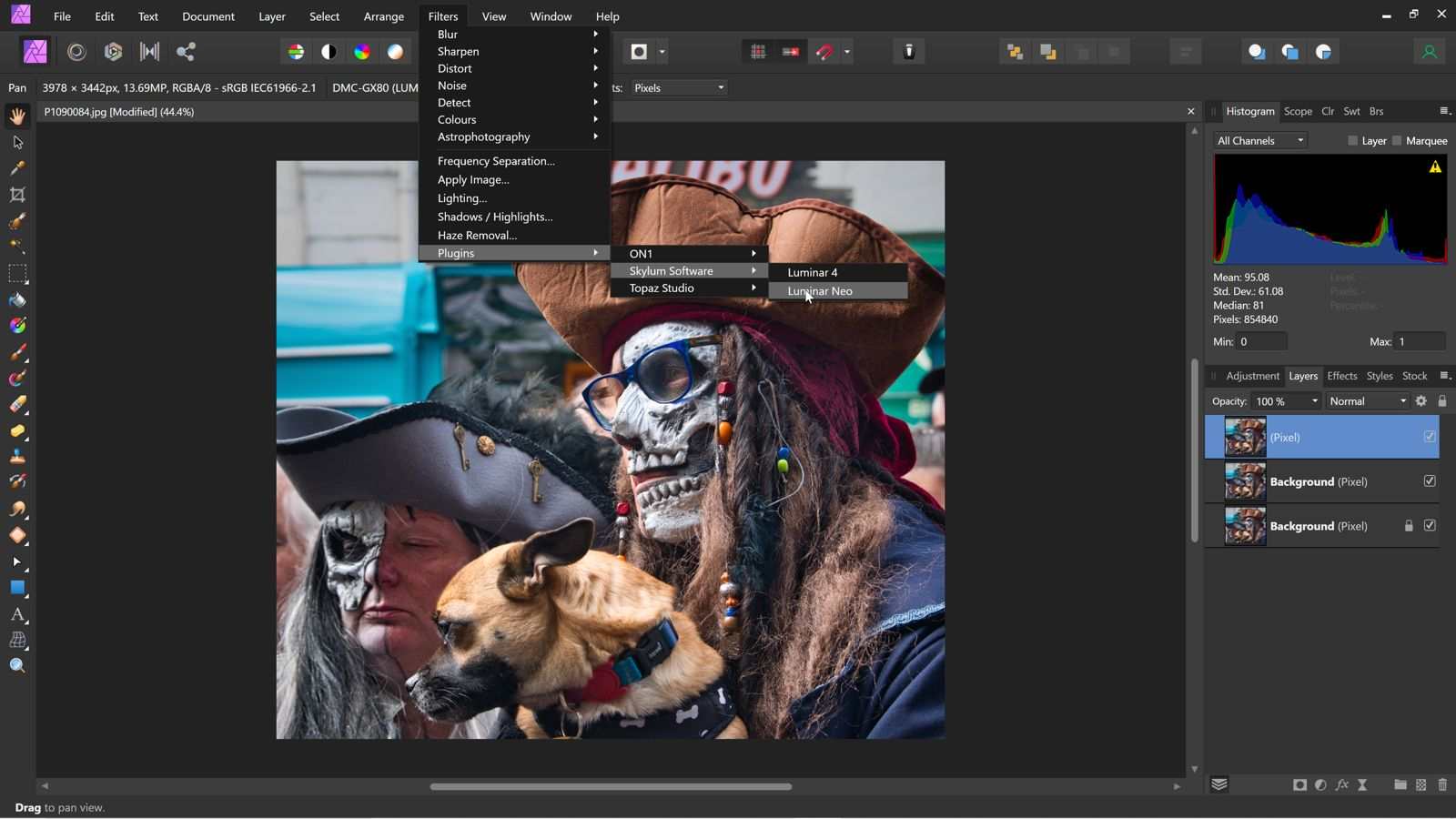 Using Luminar Neo as a plugin to Affinity Photo