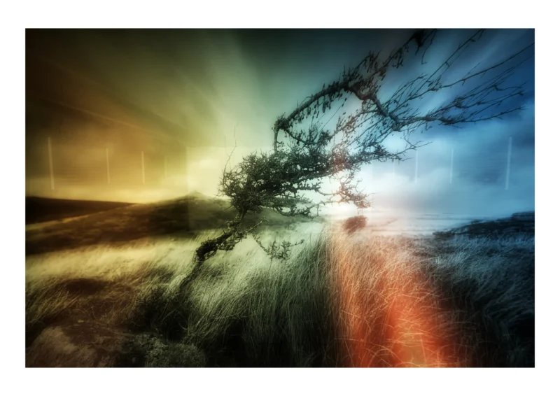 This is the A2 print you will receive. The dark border represents the paper edge only. Dartmoor at Dusk -an Abstract view of Dartmoor National Park is a colourful abstract art print by Charles David