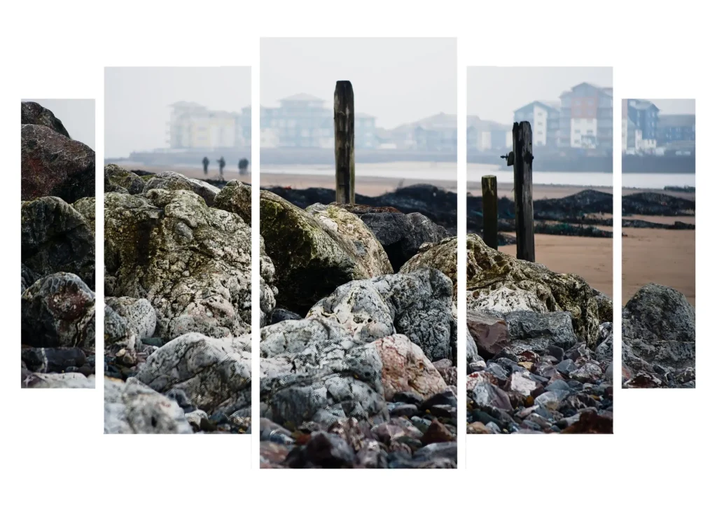 This segmented abstract print created by Charles Davis is of Exmouth View Over The Exe.