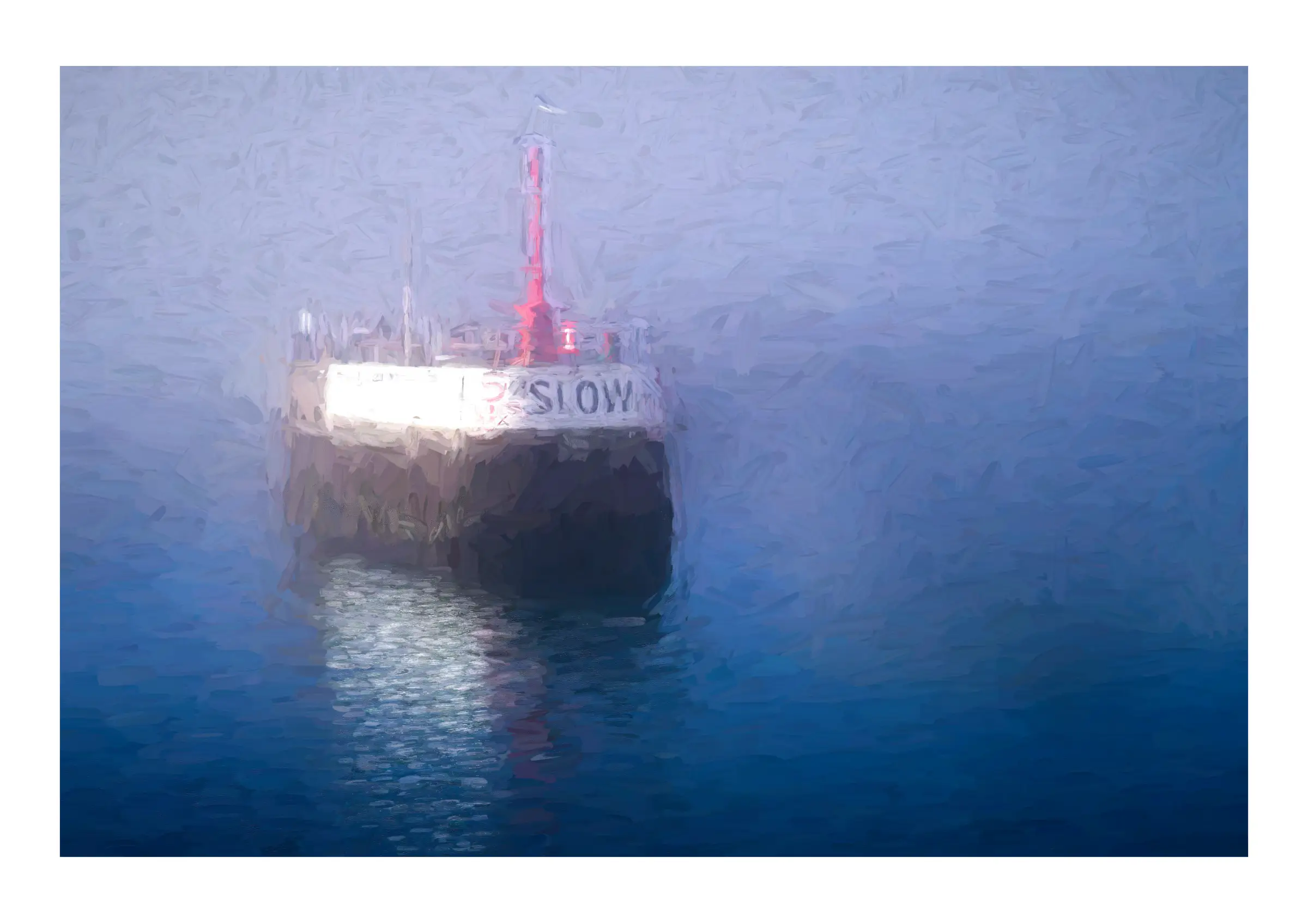 Digitally painted harbour wall in sea fog from an original photo by Charles David