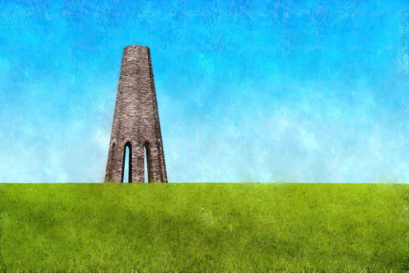 A bold, minimalist view of The Daymark in Devon, a distinctive limestone tower built in 1864 as a navigation aid for ships entering Dartmouth Harbour.. A print by Alex Hamer