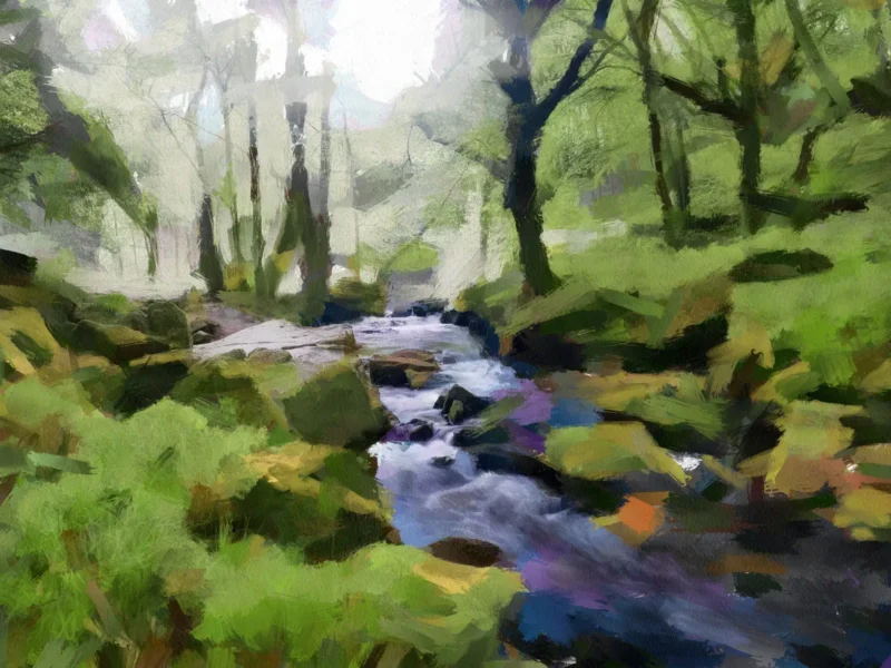 Morning Light Variation at Golitha Falls on Bodmin Moor Cornwall is an impressionist fine art print by Charles David