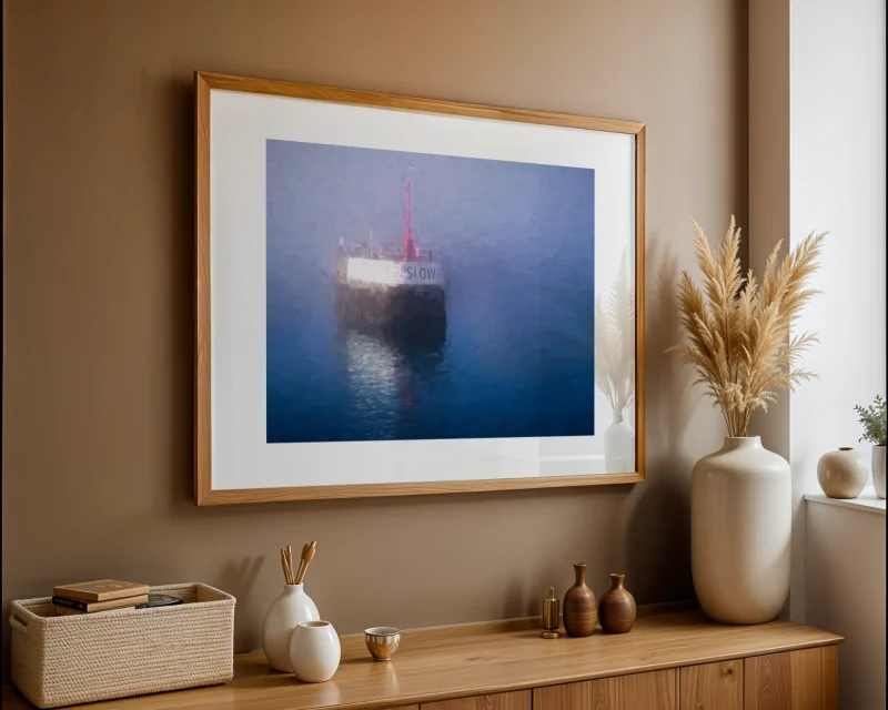 Digitally painted harbour wall in sea fog from an original photo by Charles David