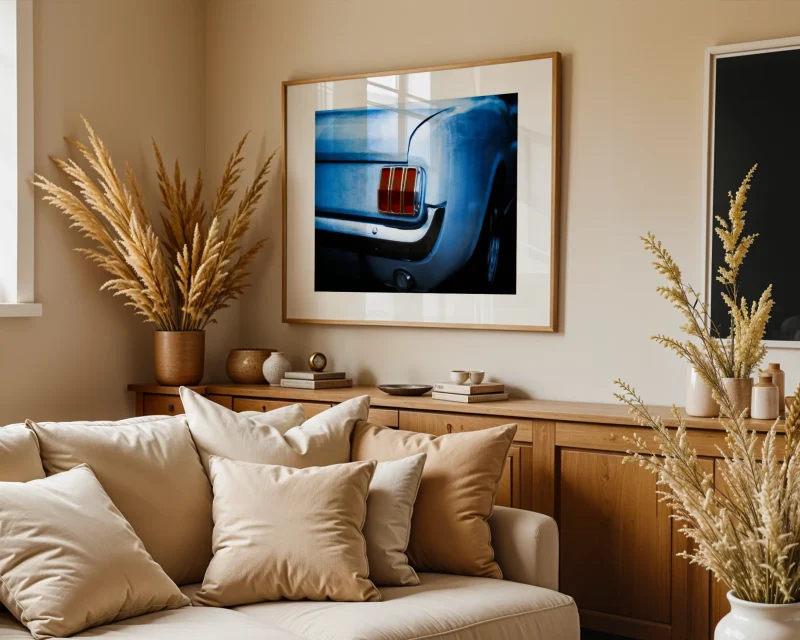 This striking fine‑art automotive print captures the unmistakable rear profile of a late‑1960s Ford Mustang, a true icon of American muscle. Photographed and digitally painted by Charles David