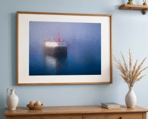 Digitally painted harbour wall in sea fog from an original photo by Charles David