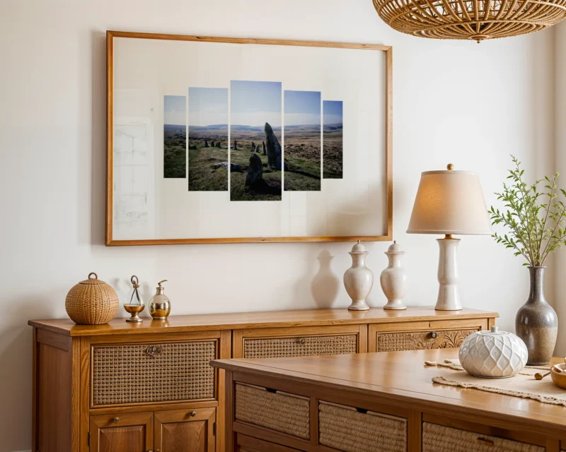 Scorehill Stone Circle stands quietly on the high moor, a weathered ring shaped by time, ritual, and the relentless Dartmoor elements. A print by artist Charles David