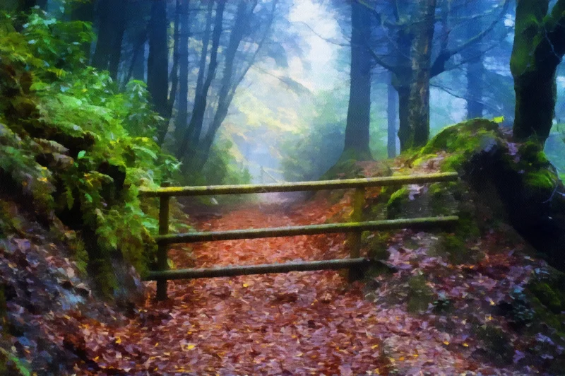 Woodland Path is a beautiful digital painting created from a unique photograph by Charles David