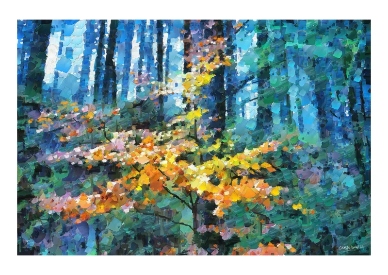 This is the A2 print you will receive. The dark border represents the page edge only Searching for Sunlight is a beautiful digitally painted impressionist fine art print by Charles David