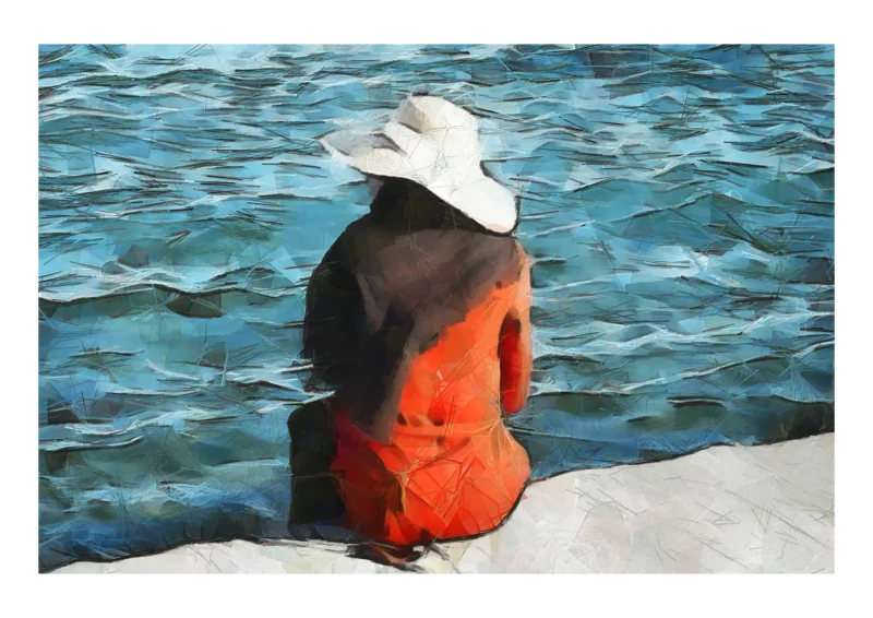 This is the A2 print you will receive. The dark border represents the paper edge only. Girl in an Orange Coat is an impressionist fine art print from an original photograph by Charles David