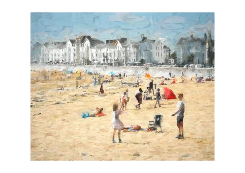 This is the A2 print you will receive. The dark border represents the paper edge only. A Day at the Beach is an impasto style digital painting by Charles David