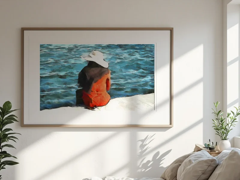 Girl in an Orange Coat is an impressionist painting from an original photograph by Charles David