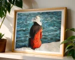 Girl in an Orange Coat is an impressionist painting from an original photograph by Charles David