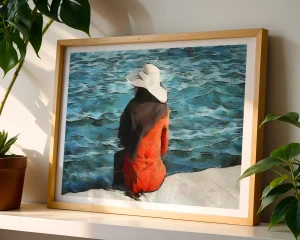 Girl in an Orange Coat is an impressionist painting from an original photograph by Charles David