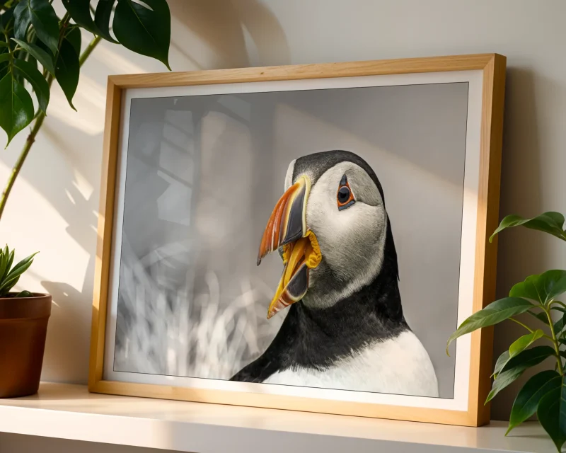 Squawk is a painterly styled wildlife photograph of the Atlantic Puffin shot by photographer Stuart Chapman