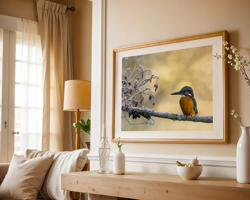 Frosty Perch depicts the beautiful and enigmatic Kingfisher at rest. A Photograph from Stuart Chapman