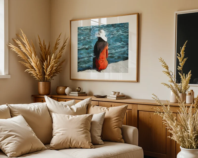 Girl in an Orange Coat is an impressionist painting from an original photograph by Charles David