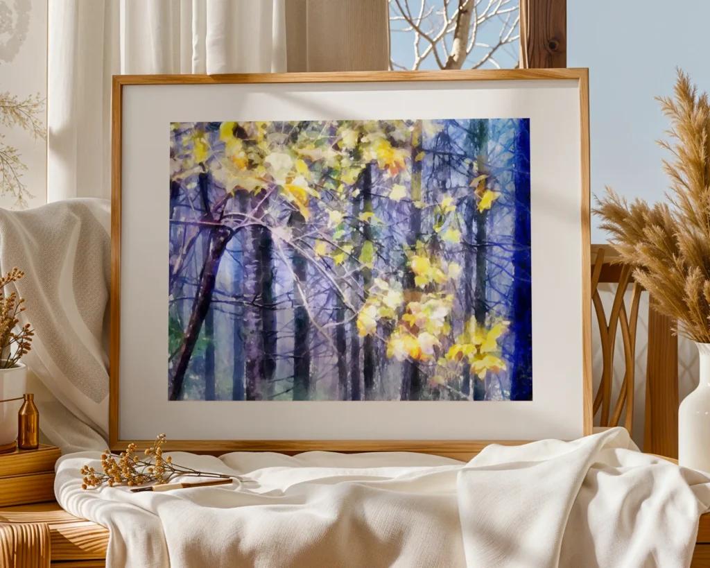 Woodland sparkle is colourful digital watercolour by artist Charles David
