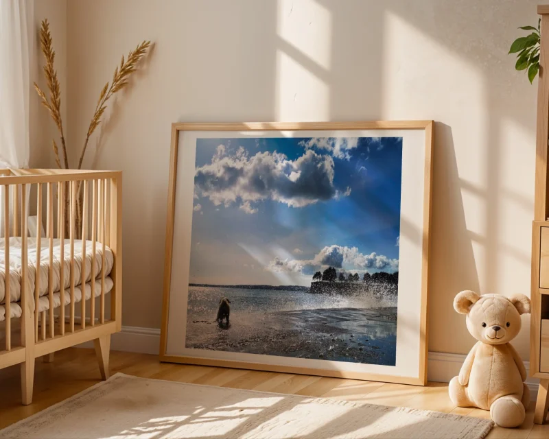 Happy Wet Dog is a playful photograph by Charles David of a dog playing in sea spray