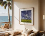 Blue skies and towering white clouds beautifully frame this piece by Stuart Chapman