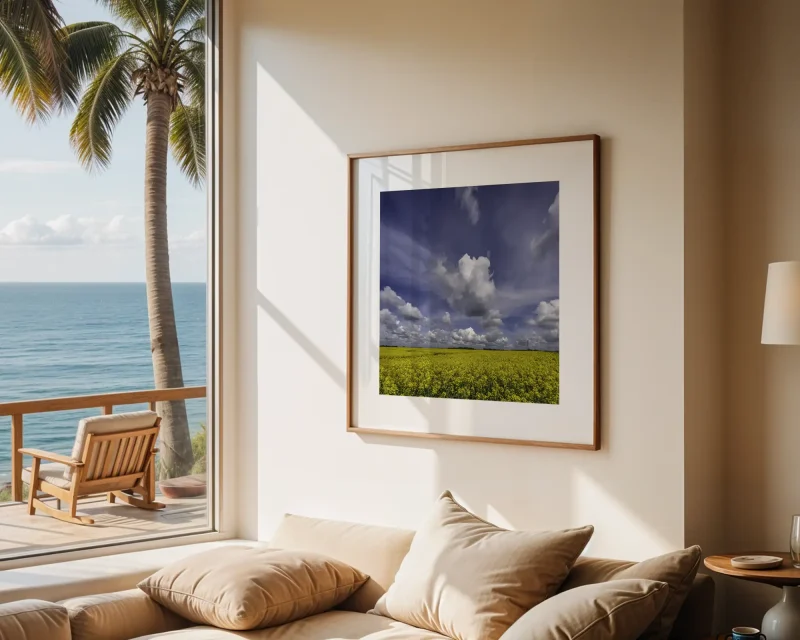 Blue skies and towering white clouds beautifully frame this piece by Stuart Chapman