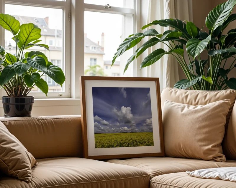 Blue skies and towering white clouds beautifully frame this piece by Stuart Chapman