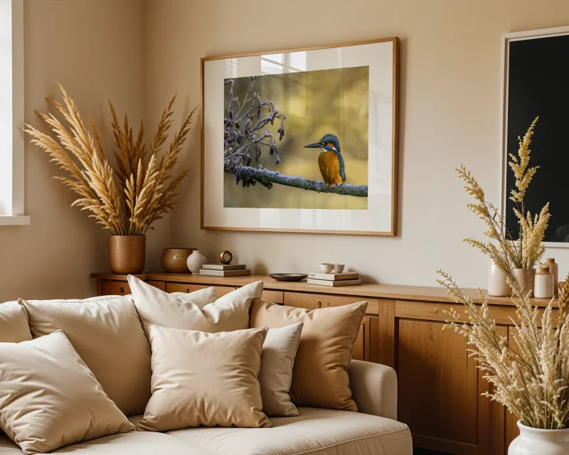 Frosty Perch depicts the beautiful and enigmatic Kingfisher at rest. A Photograph from Stuart Chapman