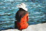 Girl in an Orange Coat is an impressionist painting from an original photograph by Charles David