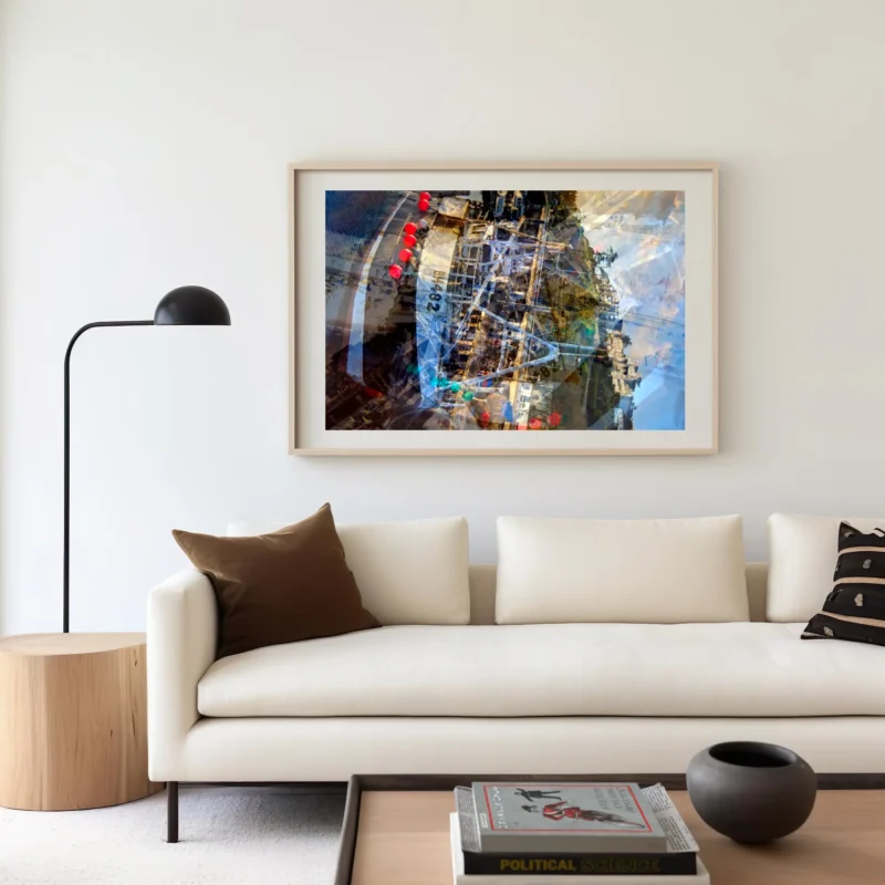 BM482 Distorted Reality, created by Charles David, is an abstract fine art print based on the Brixham BM482 Trawler moored in Torquay harbour