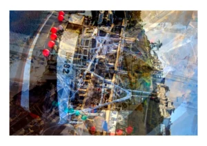 BM482 Distorted Reality, created by Charles David, is an abstract fine art print based on the Brixham BM482 Trawler moored in Torquay harbour