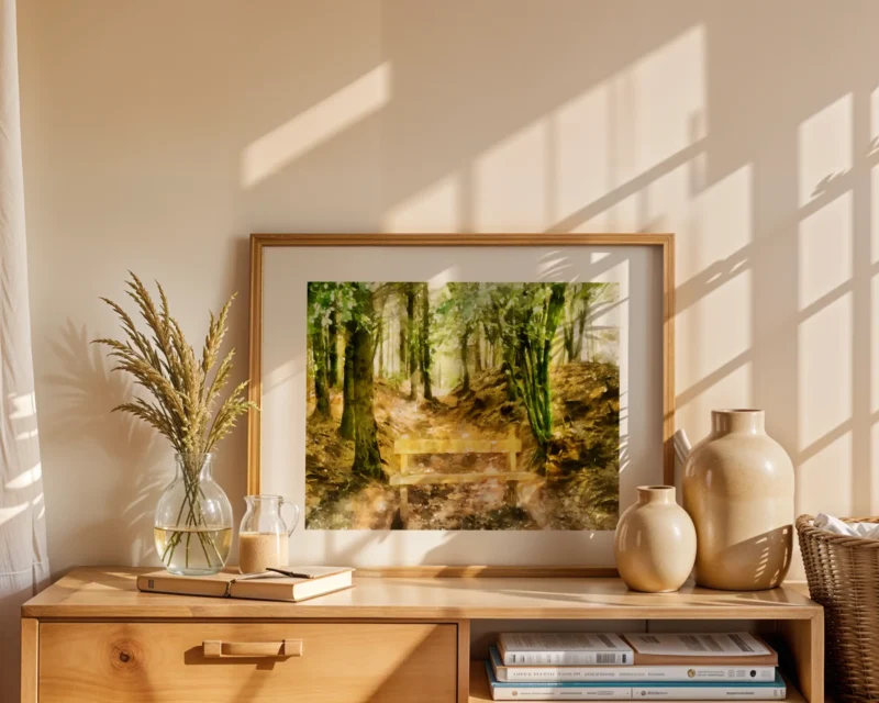 A Seat in the Wilderness is a fine art print by Charles David depicting a quiet refuge at the forest’s edge