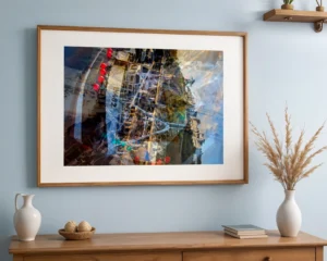 BM482 Distorted Reality, created by Charles David, is an abstract fine art print based on the Brixham BM482 Trawler moored in Torquay harbour
