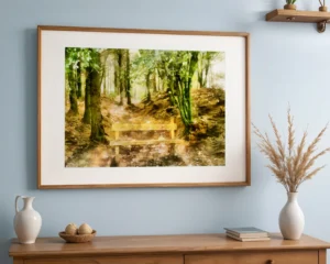 A Seat in the Wilderness is a fine art print by Charles David depicting a quiet refuge at the forest’s edge