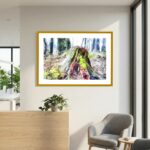 Stumped, Haldon Forest - a yellow framed print Stumped is a digital watercolour crafted as a fine art wall print by digital artist Charles David | The Creative Camera
