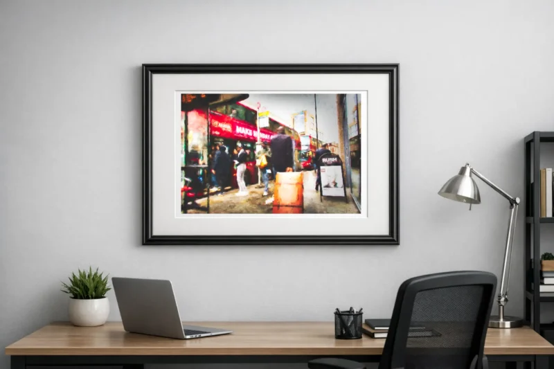 This impressionist digital painting of Urban City Life – Dalston, London captures the raw pulse of the capital. A print by Charles David