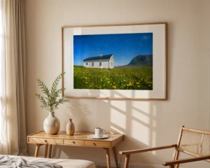 Lofoten Cottage on a Spring Morning is a fine art minimalist landscape wall art print by Alex Hamer | The Creative Camera