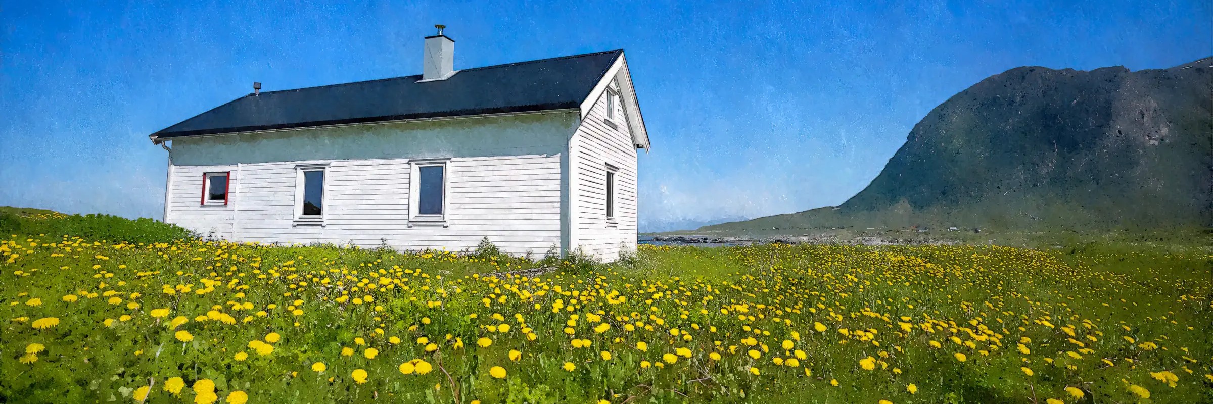 Lofoten Cottage on a Spring Morning is a fine art minimalist landscape wall art print by Alex Hamer | The Creative Camera