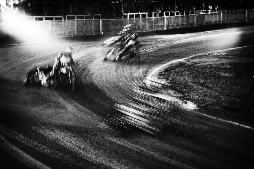 Plymouth Speedway action captured using a vintage lens at low shutter speed
