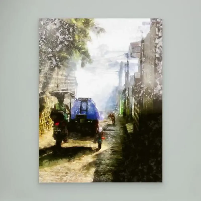 Riding Into The Smoke is A Contemporary Urban Canvas Wall Print. A digital painting by Charles David | The Creative Camera