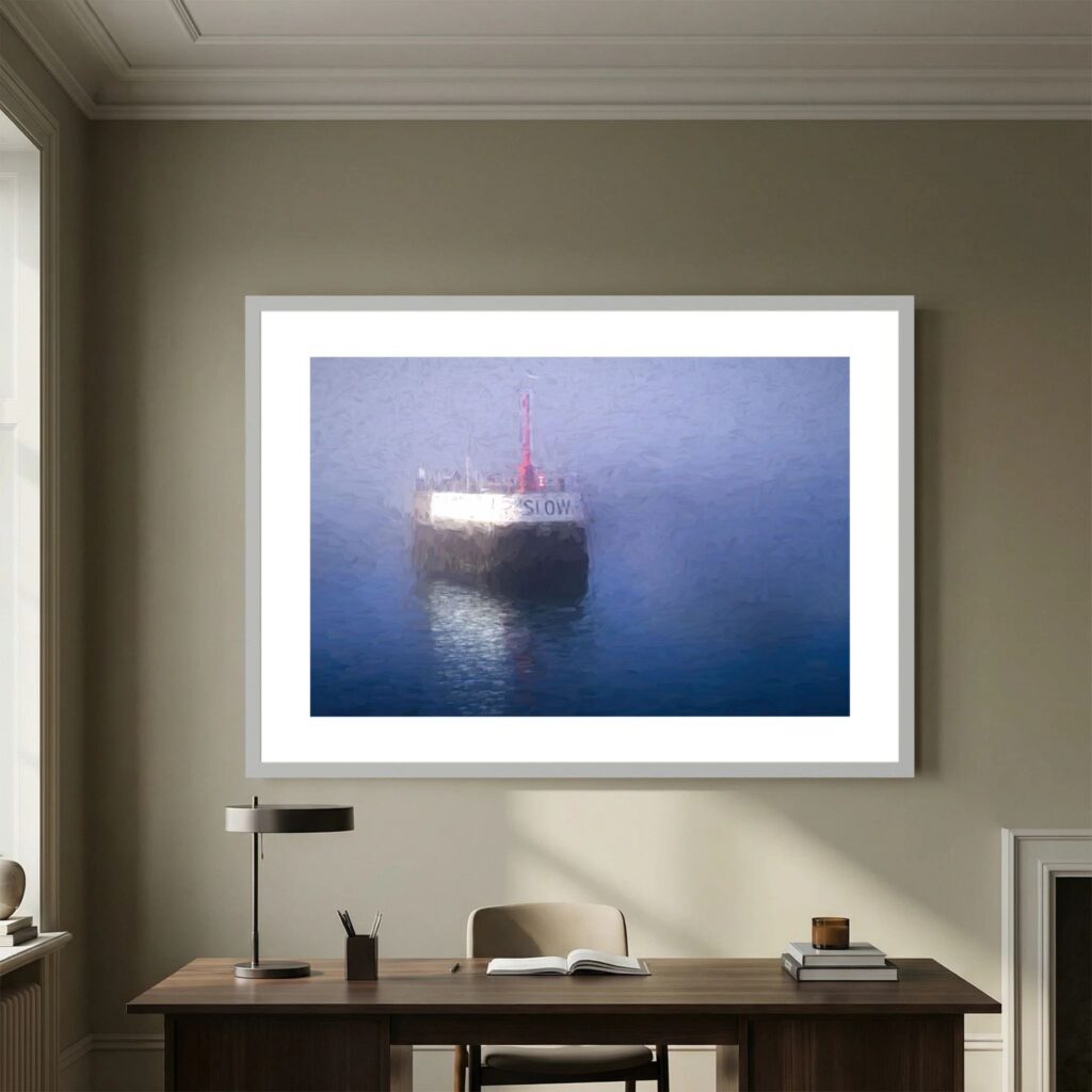 Sea Wall in Fog - Impressionist Coastal Wall Print for Contemporary Spaces