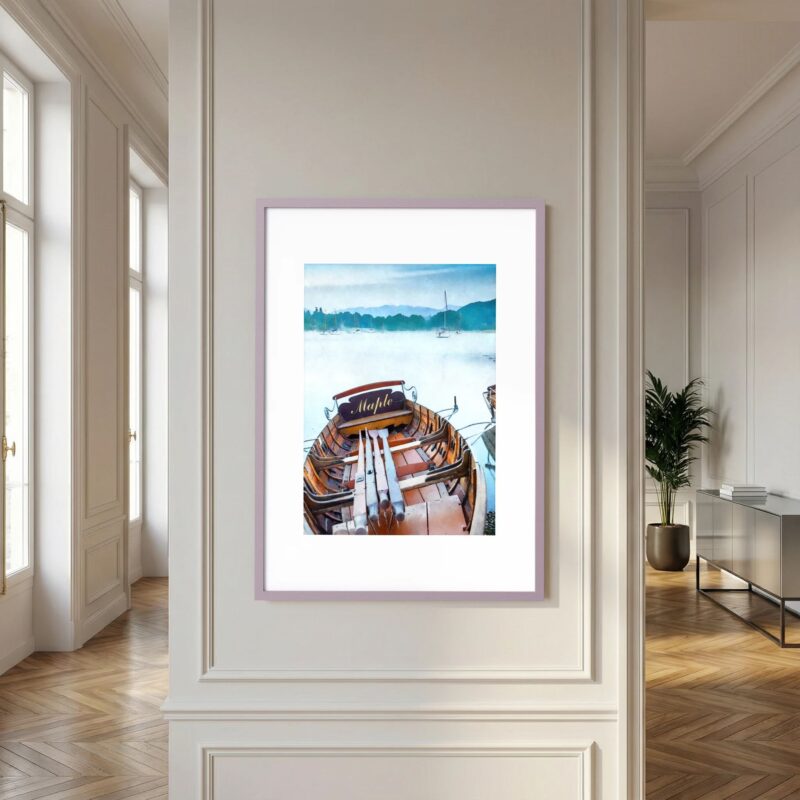 Windermere Dawn | Lake Windermere Fine Art Print, Lilac Wood frame, White mat