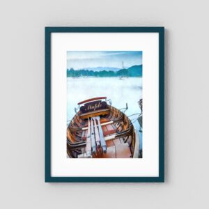 Windermere Dawn | Lake Windermere Fine Art Print, Teal Wood frame, White mat