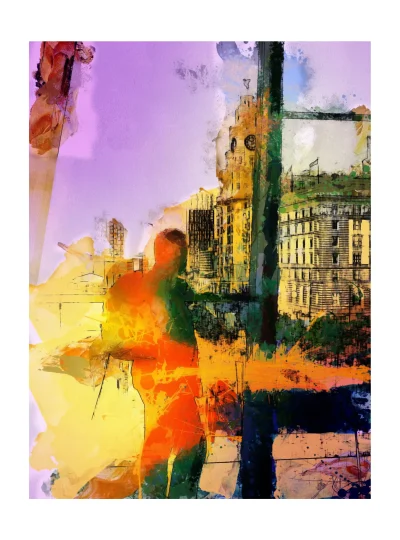 The Colours of Liverpool - Liver Building Viewed from the Museum of Liverpool is a striking abstract print by artist Charles David